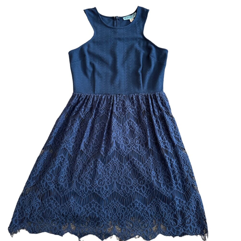Dina Be Francesca Womens Sleeveless Dark Blue Dress with Lace Lined  Size M